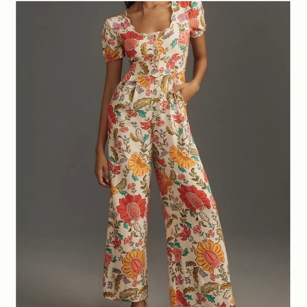 Farm Rio Floral Puff Sleeve Jumpsuit - Picture 4 of 5